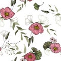 Vintage background. Wallpaper. Blooming realistic isolated flowers. Hand drawn. Vector illustration.Blossom floral seamless