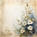 Vintage background with watercolor flowers and old paper with space for text. ia generative