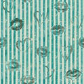 Vintage background with watercolor hearts and lips on teal turquoise stripes seamless pattern