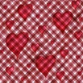 Vintage background with watercolor red hearts on red plaid stripes seamless pattern Royalty Free Stock Photo