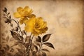 Vintage background with yellow roses and old paper texture Royalty Free Stock Photo