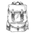 Vintage Backpack vector illustration. Hand drawn drawing of travel bag for adventure or camping on isolated white Royalty Free Stock Photo