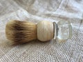 Vintage Badgers Hair Shaving Cream Brush on Burlap Background Royalty Free Stock Photo