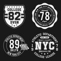 Vintage badges set, athletic sport typography for t shirt print. Varsity style. T-shirt graphic