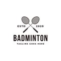 Vintage badminton racket logo icon vector