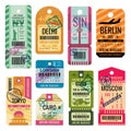 Vintage baggage tags and luggage labels vector set Royalty Free Stock Photo