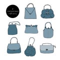 Vintage bags, clutches and purses ink set. Hand drawn vector illustration. Elegant and trendy Royalty Free Stock Photo