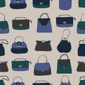 Vintage bags, clutches and purses seamless pattern. Hand drawn vector illustration. Elegant and trendy Royalty Free Stock Photo