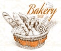 Vintage bakery basket. Royalty Free Stock Photo