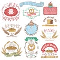 Vintage Bakery Labels.Colored hand sketched Royalty Free Stock Photo