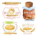 Vintage Bakery Labels.Watercolor logo.Bread shop Royalty Free Stock Photo