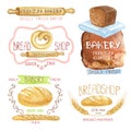 Vintage Bakery Labels. Watercolor logo. Bread shop Royalty Free Stock Photo