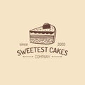 Vintage bakery logo. Vector typographic poster with cake. Retro emblem of sweet cookie. Biscuit sign. Desert emblem. Royalty Free Stock Photo