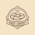 Vintage bakery logo. Vector typographic poster. Retro emblem sweet cookie. Hipster pastry icon. Biscuit sign. Royalty Free Stock Photo