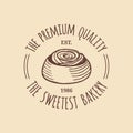 Vintage bakery logo. Vector typographic poster. Retro emblem of sweet cookie. Hipster pastry icon. Desert emblem. Royalty Free Stock Photo