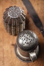 Vintage Baking utensils - sifter, spatula, tins and moulds Royalty Free Stock Photo