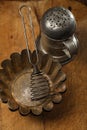 Vintage Baking utensils - sifter, spatula, tins and moulds Royalty Free Stock Photo