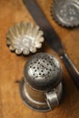 Vintage Baking utensils - sifter, spatula, tins and moulds Royalty Free Stock Photo