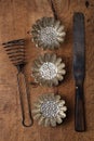 Vintage Baking utensils - spatula, tins and moulds Royalty Free Stock Photo