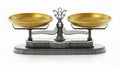 Vintage balanced scale isolated on white background. 3D illustration Royalty Free Stock Photo