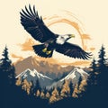 Vintage Bald Eagle Flying Over Mountains T-shirt Design Royalty Free Stock Photo