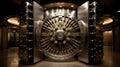 Vintage bank vault with complex locks and stainless steel doors