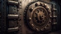 Vintage bank vault safe door, industrial steampunk background Royalty Free Stock Photo