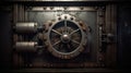 Vintage bank vault safe door, industrial steampunk background Royalty Free Stock Photo