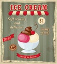 Vintage banner with scoop cherry ice cream Royalty Free Stock Photo