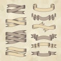 Vintage banners. Sketch ribbons engrave tape recent vector sketched templates for design projects Royalty Free Stock Photo