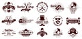 Vintage barber badges. Gentleman haircut styling, barbershop razor and shave salon. Mans hair haircuts badge vector Royalty Free Stock Photo