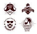 Vintage barber badges. Salon for gentleman haircut old sign. Male face with hipster mustache or beard logotype Royalty Free Stock Photo