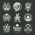 Vintage barber logo retro style haircutter typography flourishes calligraphic barbershop icon illustration. Royalty Free Stock Photo