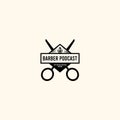 Vintage BARBER PODCAST scissors cuting logo design