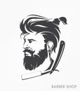 Vintage barber shop emblem label badge with beard Royalty Free Stock Photo