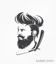 Vintage barber shop emblem label badge with beard Royalty Free Stock Photo