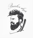 Vintage barber shop emblem label badge with beard Royalty Free Stock Photo