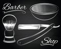 Vintage barber shop, shaving, straight razor