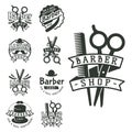 Vintage barber vector logo retro style haircutter typography flourishes calligraphic barbershop icon illustration. Royalty Free Stock Photo