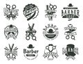 Vintage barber vector logo retro style haircutter typography flourishes calligraphic barbershop icon illustration. Royalty Free Stock Photo