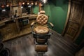 Vintage barbershop chair in the spotlight