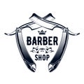 Vintage barbershop emblem - straight razor, barber shop logo