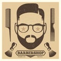Vintage barbershop poster template. Fashion hipster print