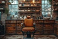 Vintage barbershop scene with classic barber chair and tools