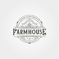 Vintage barn emblem logo design, line art farmhouse vector illustration design Royalty Free Stock Photo