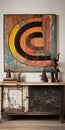 Vintage Barn Wood Sign With Abstracted Figurative Forms