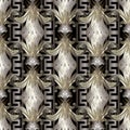 Vintage Baroque floral 3d vector seamless pattern. Striped greek