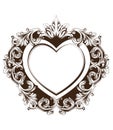 Vintage baroque frame heart shape card Vector. Detailed rich ornament illustration graphic line arts