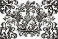 Vintage Baroque Victorian round circle frame border monogram floral ornament leaf scroll engraved retro flower pattern design Royalty Free Stock Photo