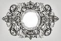 Vintage Baroque Victorian round circle frame border monogram floral ornament leaf scroll engraved retro flower pattern design Royalty Free Stock Photo